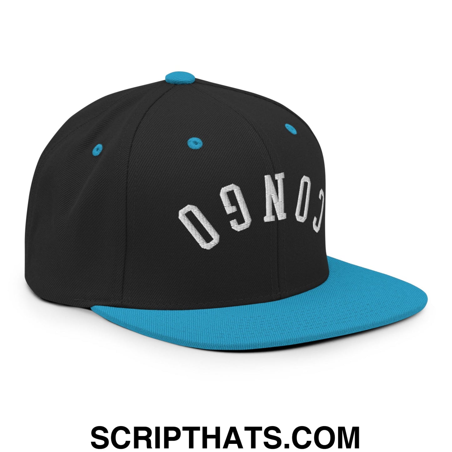 Upside Down Congo Embroidered Flat Bill Brim Snapback Hat Black Teal
