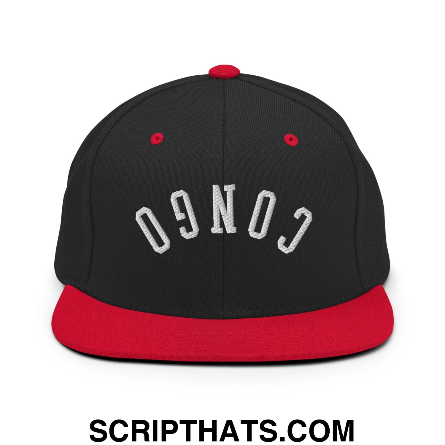 Upside Down Congo Embroidered Flat Bill Brim Snapback Hat Black Red