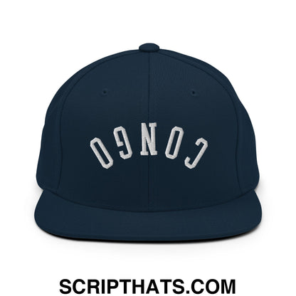 Upside Down Congo Embroidered Flat Bill Brim Snapback Hat Dark Navy