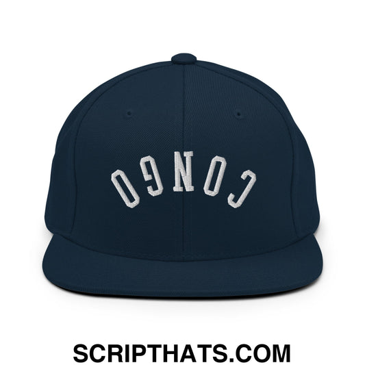 Upside Down Congo Embroidered Flat Bill Brim Snapback Hat Dark Navy
