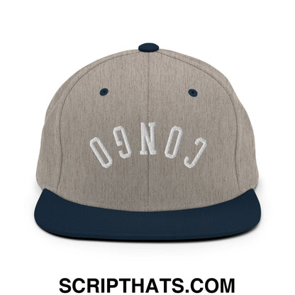 Upside Down Congo Embroidered Flat Bill Brim Snapback Hat Heather Grey Navy