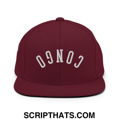 Upside Down Congo Embroidered Flat Bill Brim Snapback Hat Maroon