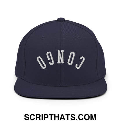 Upside Down Congo Embroidered Flat Bill Brim Snapback Hat Navy