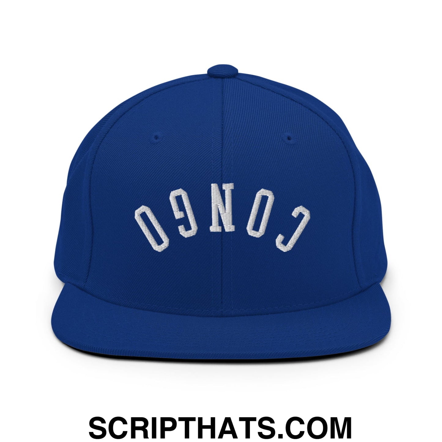 Upside Down Congo Embroidered Flat Bill Brim Snapback Hat Royal Blue
