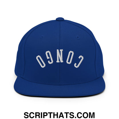 Upside Down Congo Embroidered Flat Bill Brim Snapback Hat Royal Blue