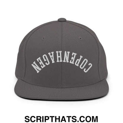 Upside Down Copenhagen Embroidered Flat Bill Brim Snapback Hat Dark Grey