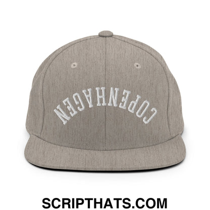 Upside Down Copenhagen Embroidered Flat Bill Brim Snapback Hat Heather Grey