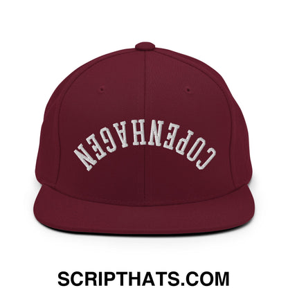 Upside Down Copenhagen Embroidered Flat Bill Brim Snapback Hat Maroon