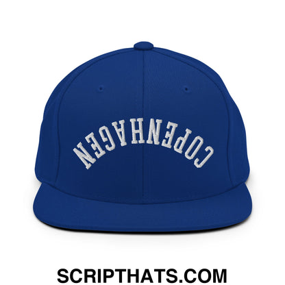 Upside Down Copenhagen Embroidered Flat Bill Brim Snapback Hat Royal Blue