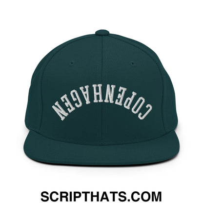 Upside Down Copenhagen Embroidered Flat Bill Brim Snapback Hat Spruce