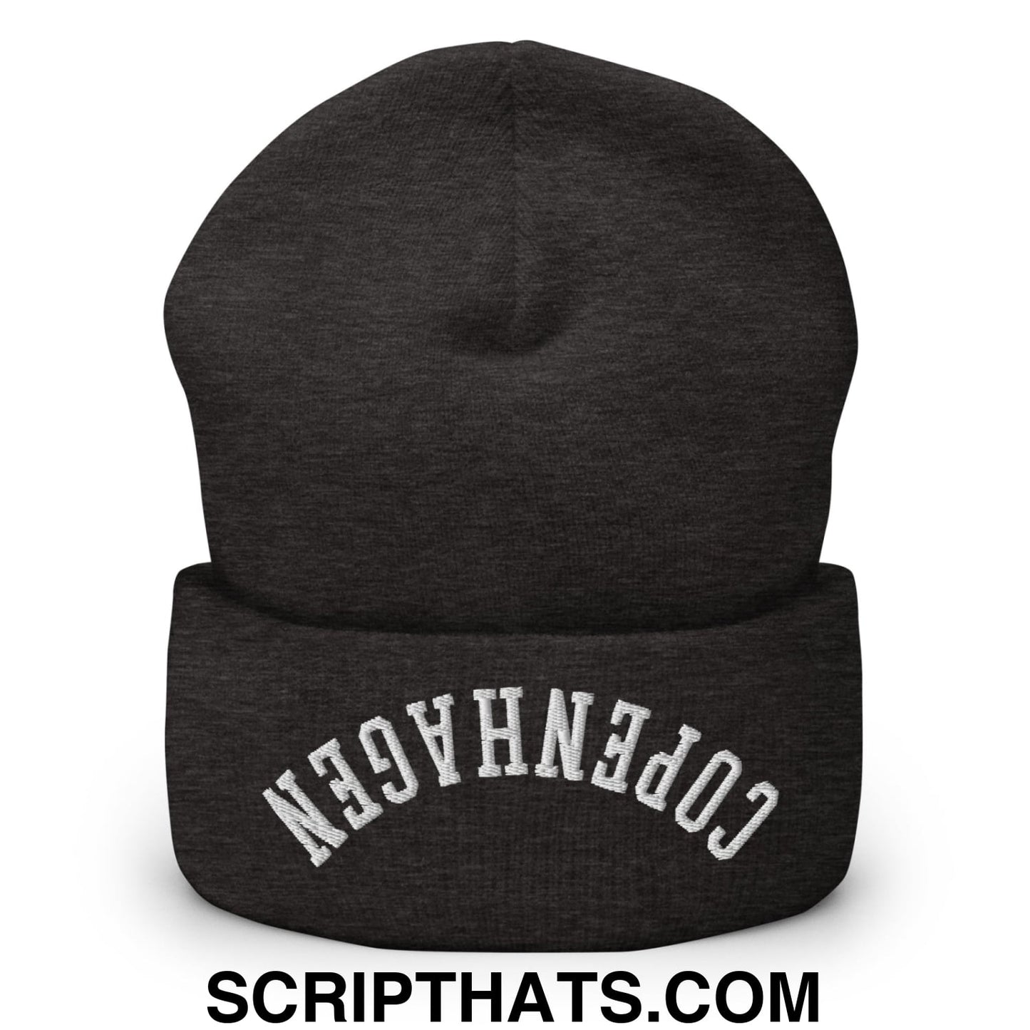 Upside Down Copenhagen Embroidered Knit Cuffed Beanie Dark Grey