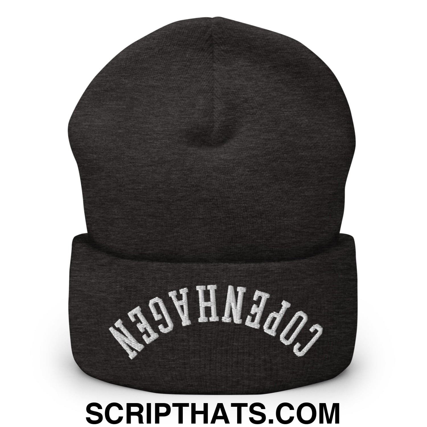 Upside Down Copenhagen Embroidered Knit Cuffed Beanie Dark Grey