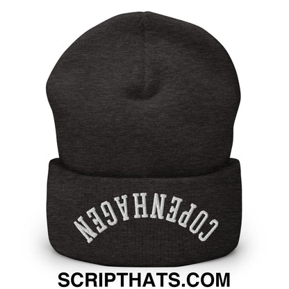 Upside Down Copenhagen Embroidered Knit Cuffed Beanie Dark Grey