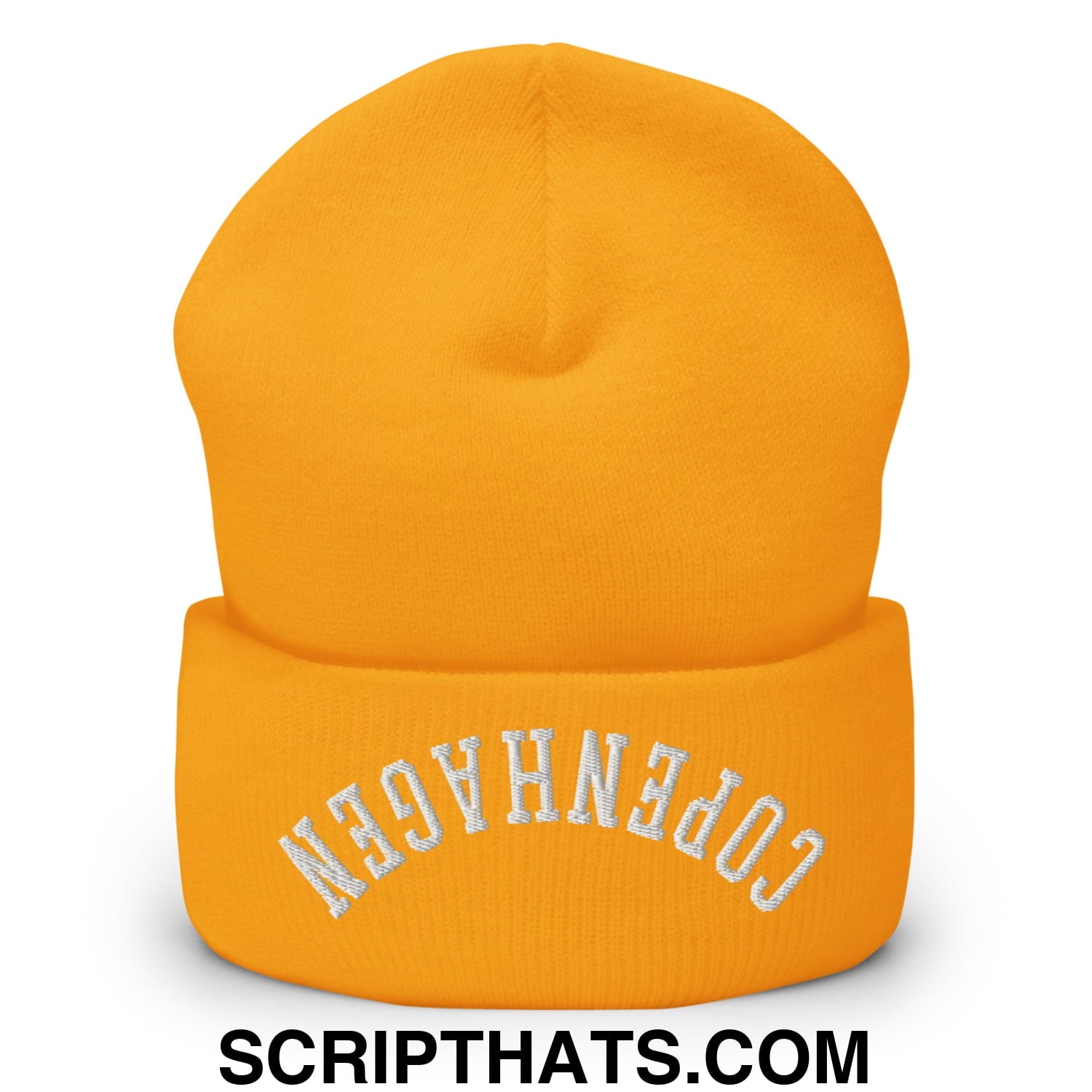 Upside Down Copenhagen Embroidered Knit Cuffed Beanie Gold