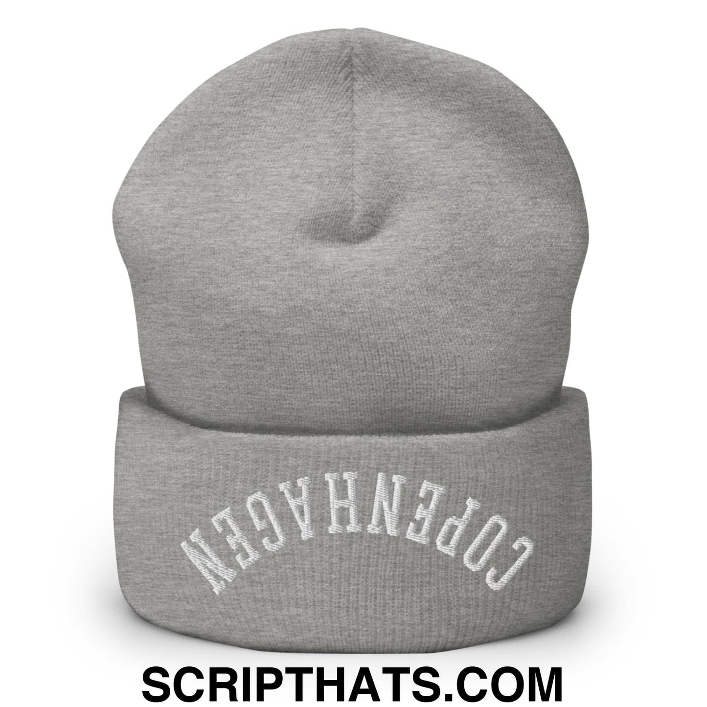 Upside Down Copenhagen Embroidered Knit Cuffed Beanie Heather Grey