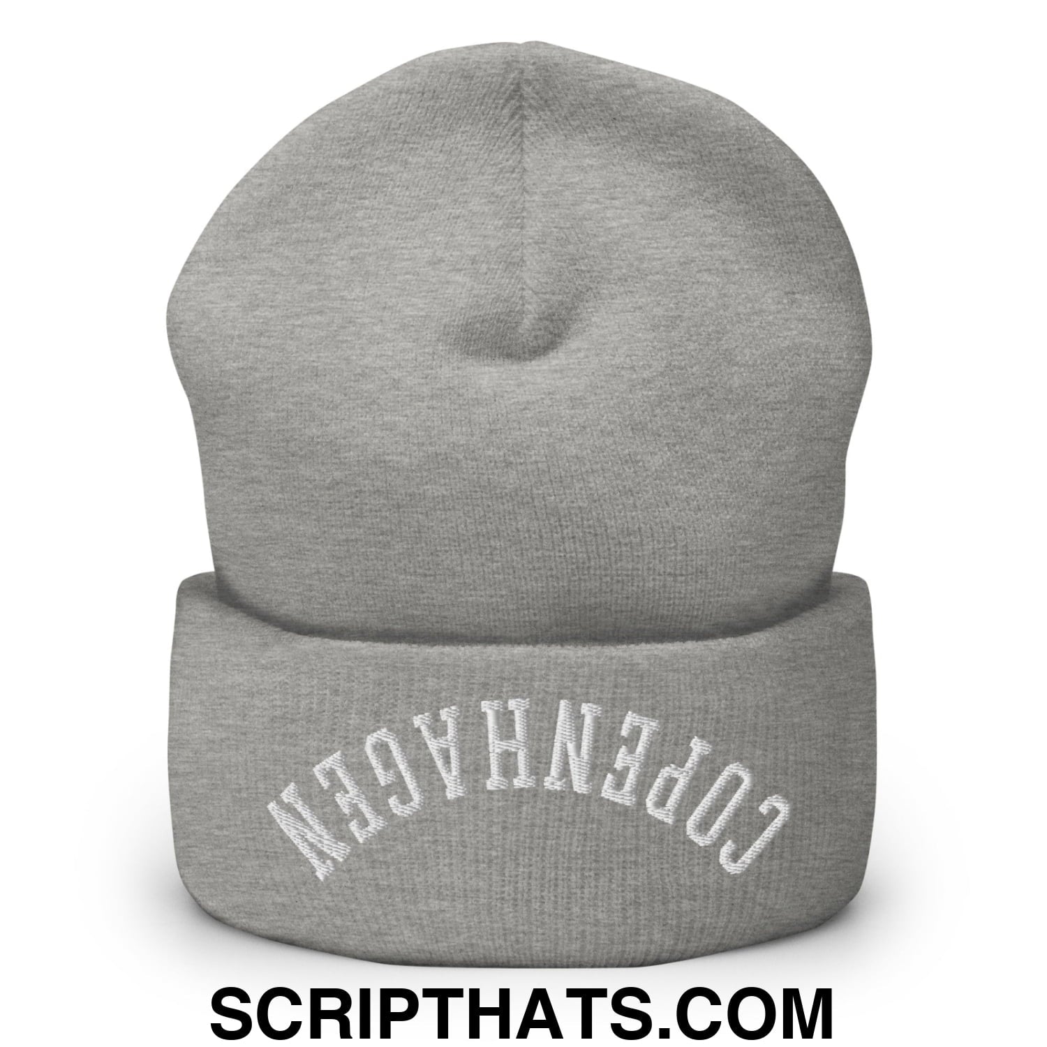 Upside Down Copenhagen Embroidered Knit Cuffed Beanie Heather Grey