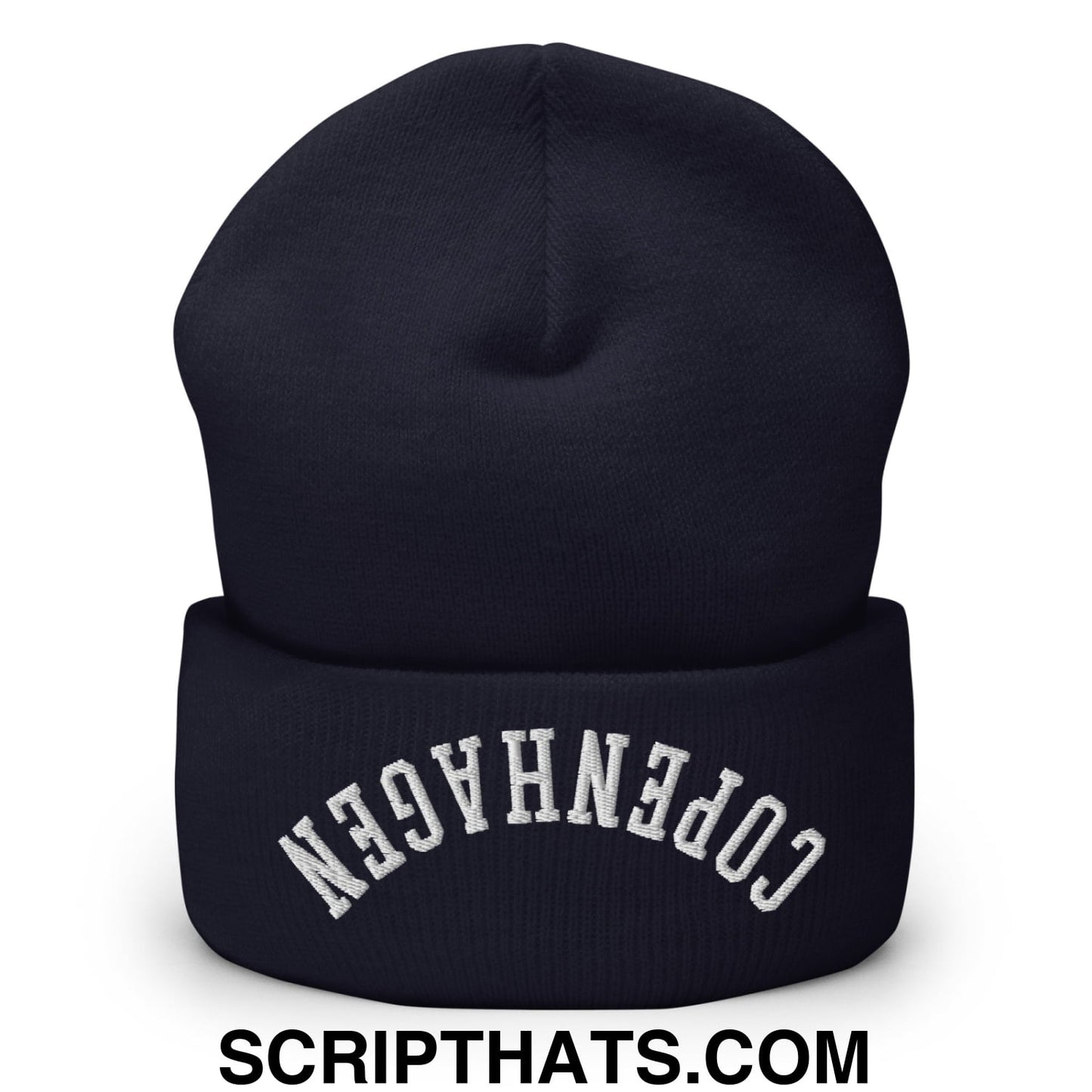Upside Down Copenhagen Embroidered Knit Cuffed Beanie Navy