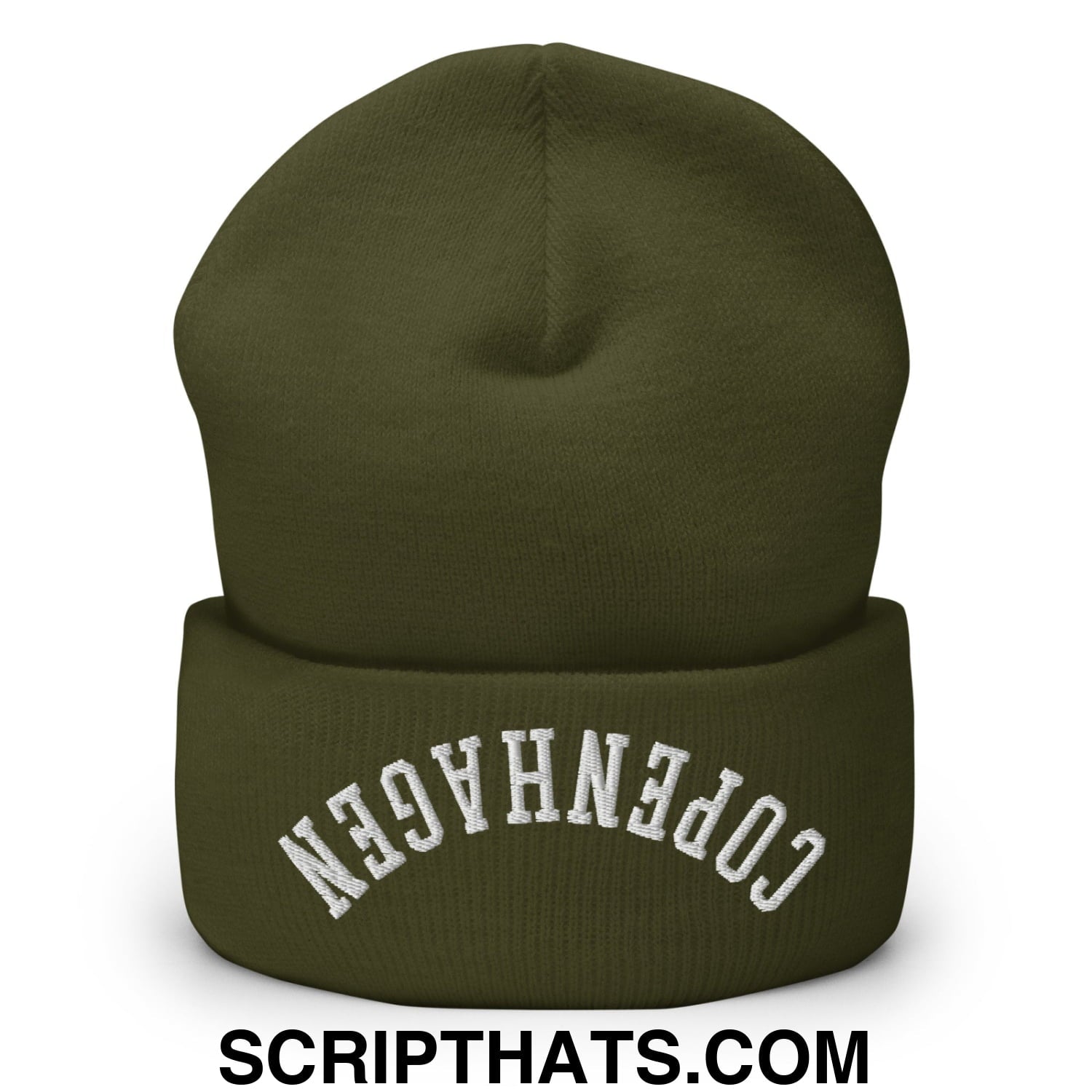Upside Down Copenhagen Embroidered Knit Cuffed Beanie Olive