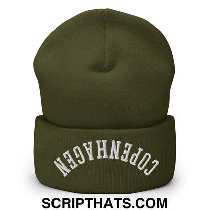 Upside Down Copenhagen Embroidered Knit Cuffed Beanie Olive