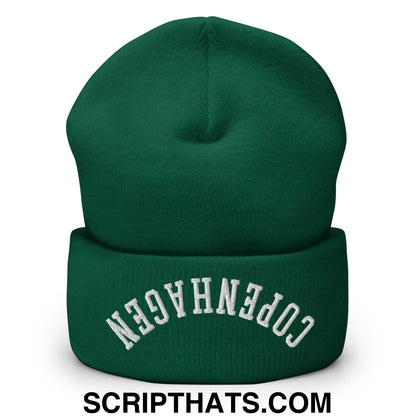Upside Down Copenhagen Embroidered Knit Cuffed Beanie Spruce