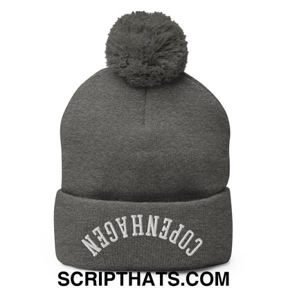Upside Down Copenhagen Embroidered Knit Pom Pom Beanie Dark Heather Grey