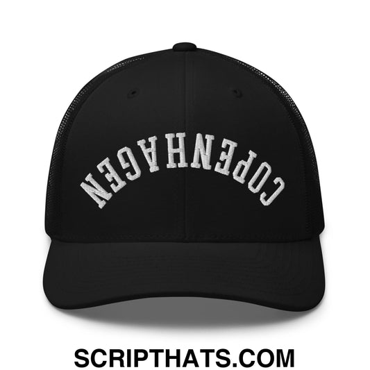 Upside Down Copenhagen Embroidered Mesh Trucker Hat Black