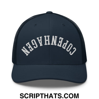 Upside Down Copenhagen Embroidered Mesh Trucker Hat Navy