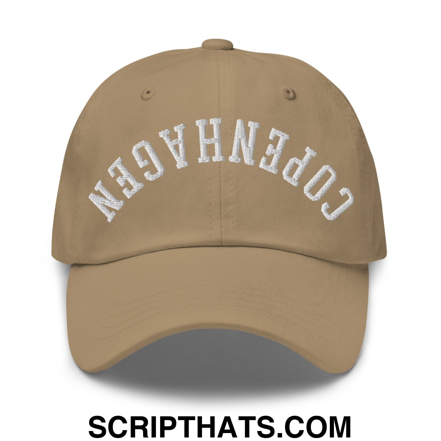 Upside Down Copenhagen Embroidered Unstructured Dad Hat Khaki