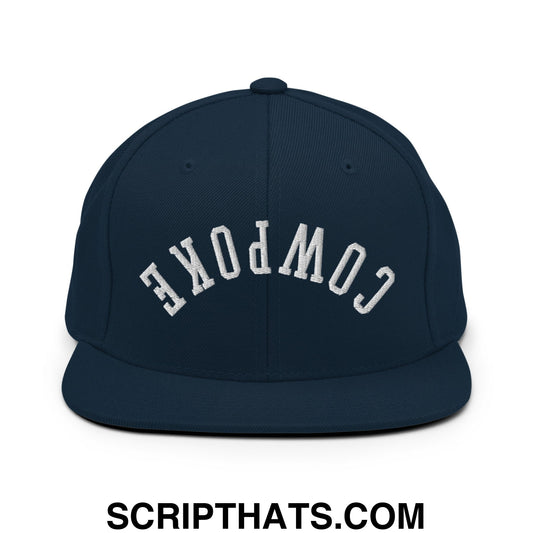 Upside Down Cowpoke Embroidered Flat Bill Brim Snapback Hat Dark Navy