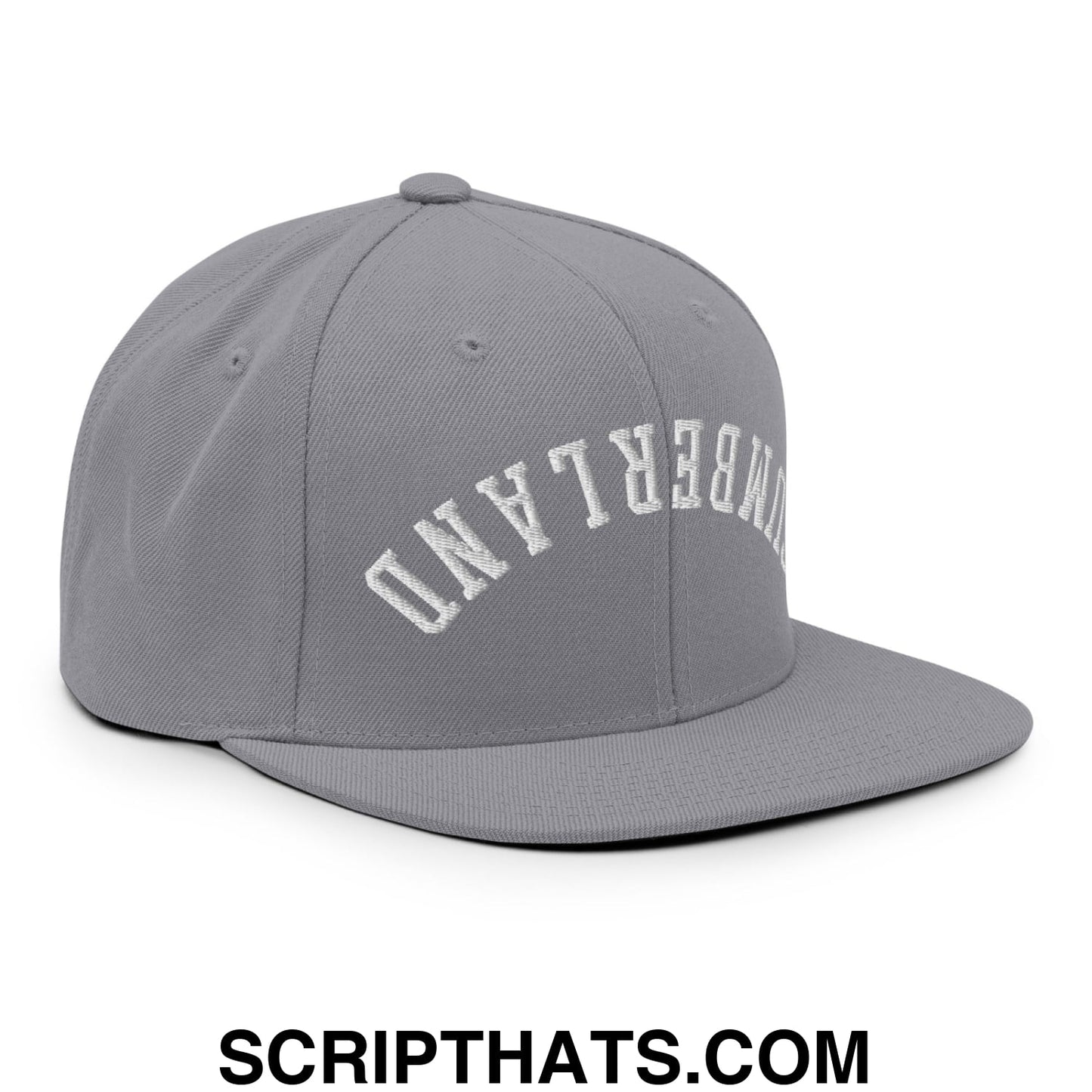 Upside Down Cumberland Embroidered Flat Bill Brim Snapback Hat Silver