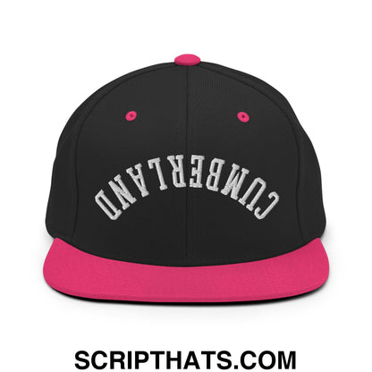 Upside Down Cumberland Embroidered Flat Bill Brim Snapback Hat Black Neon Pink