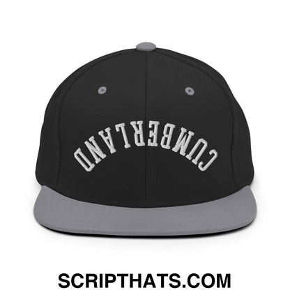Upside Down Cumberland Embroidered Flat Bill Brim Snapback Hat Black Silver