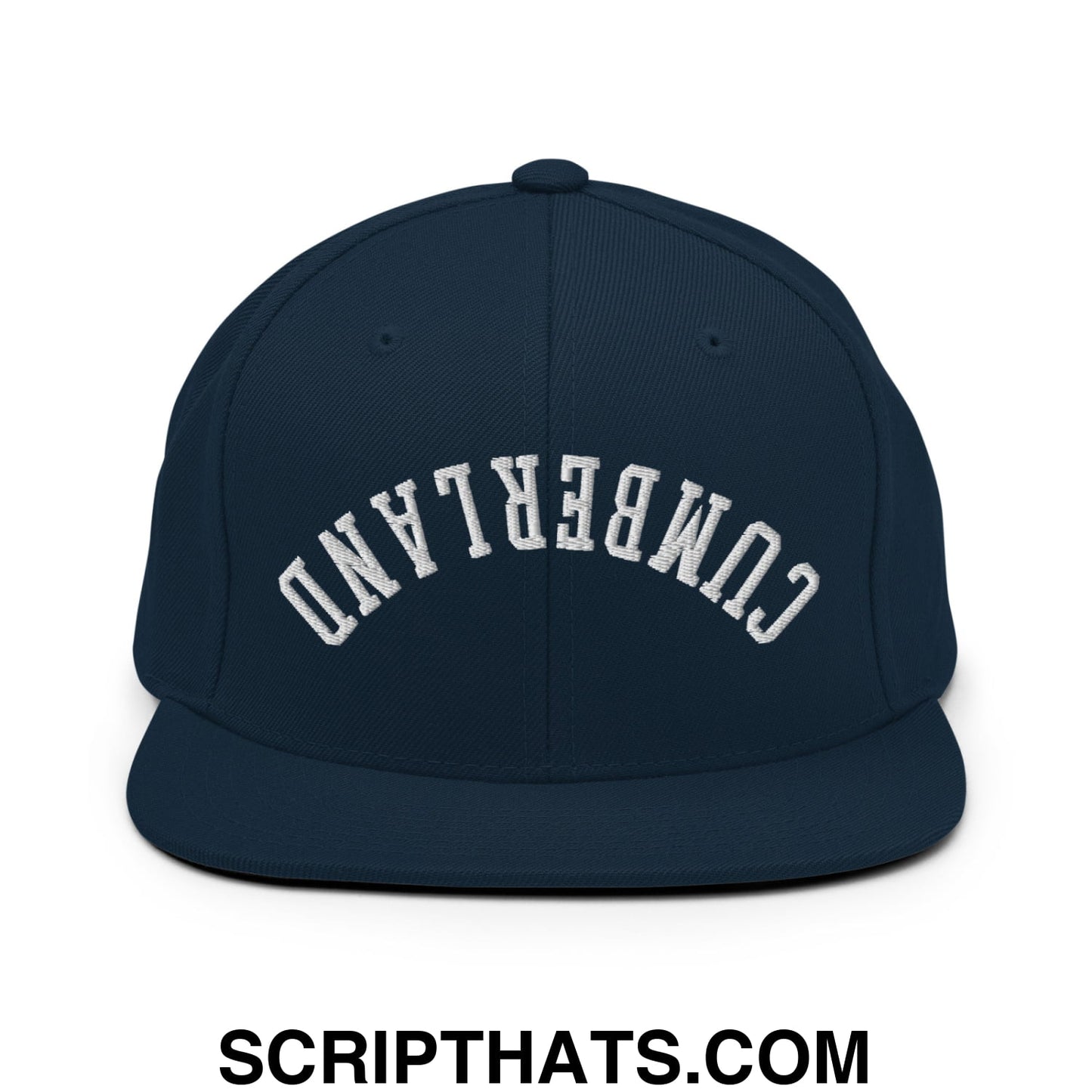Upside Down Cumberland Embroidered Flat Bill Brim Snapback Hat Dark Navy