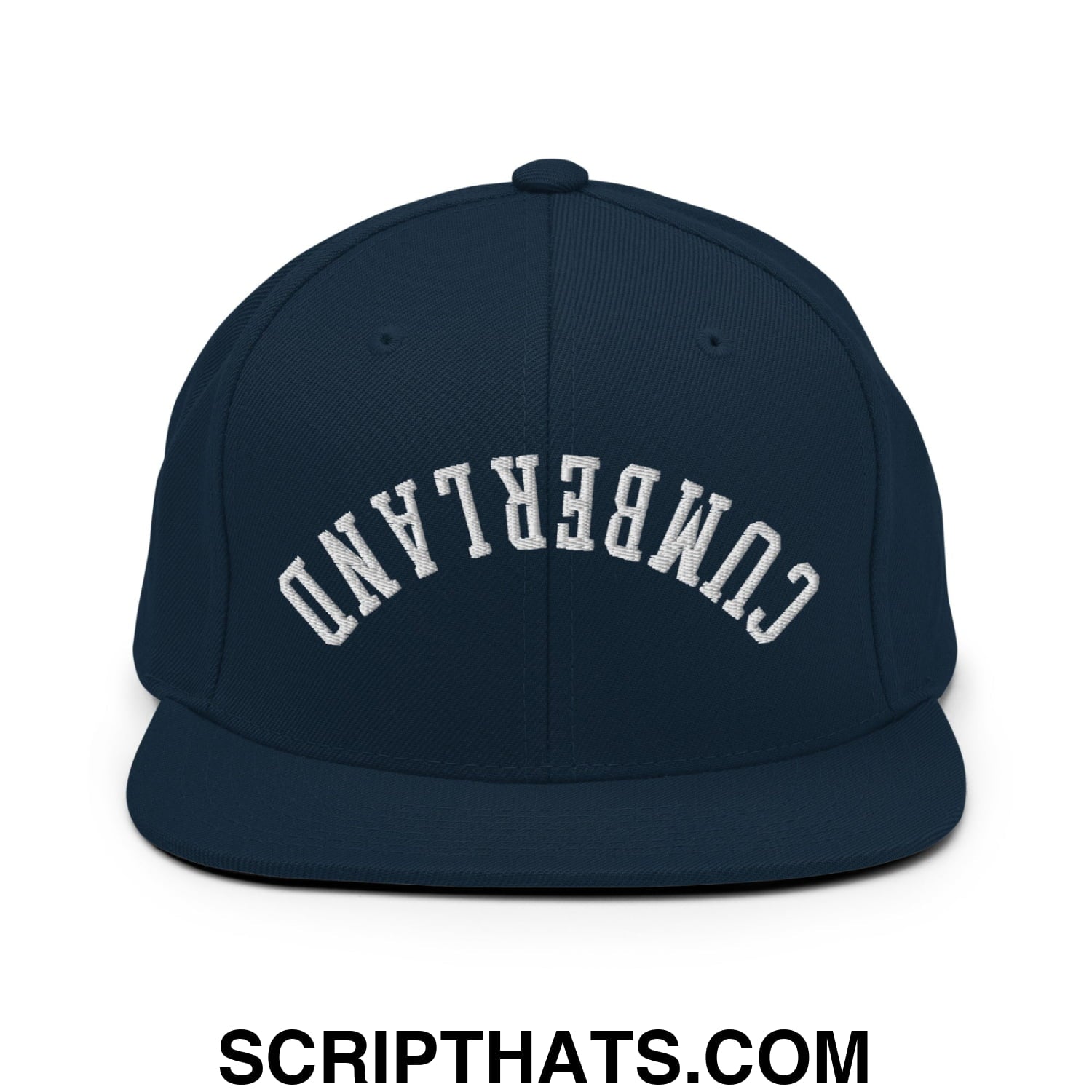 Upside Down Cumberland Embroidered Flat Bill Brim Snapback Hat Dark Navy