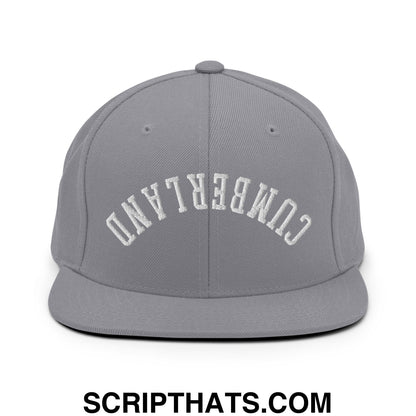 Upside Down Cumberland Embroidered Flat Bill Brim Snapback Hat Silver