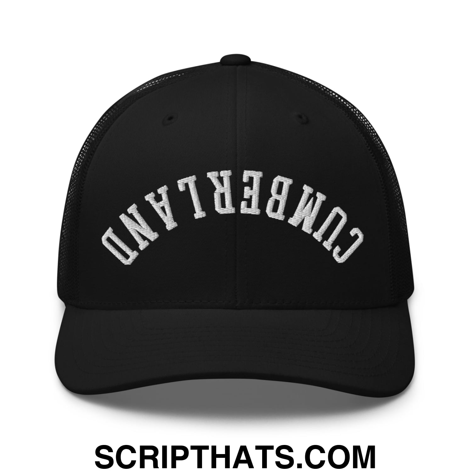 Upside Down Cumberland Embroidered Mesh Trucker Hat Black