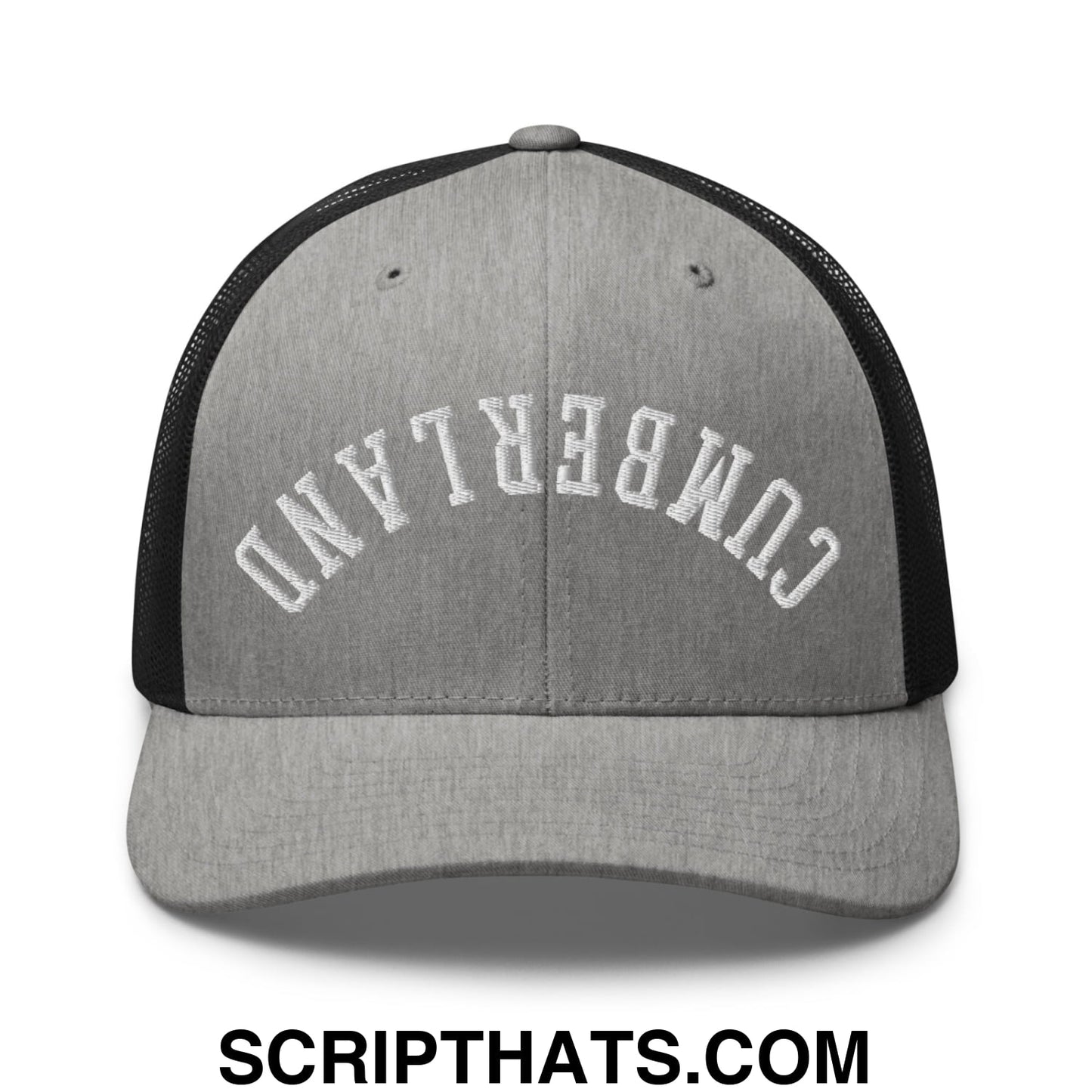 Upside Down Cumberland Embroidered Mesh Trucker Hat Heather Black