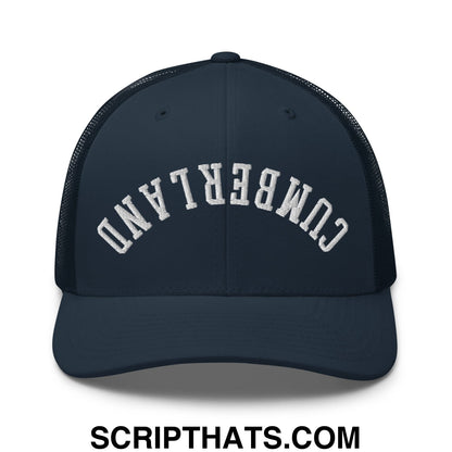Upside Down Cumberland Embroidered Mesh Trucker Hat Navy