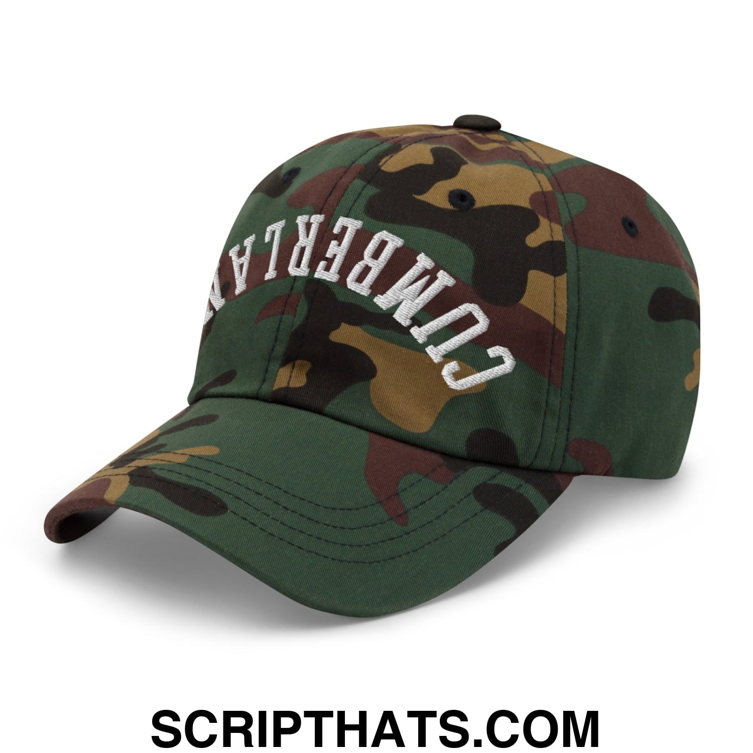 Upside Down Cumberland Embroidered Unstructured Dad Hat Green Camo