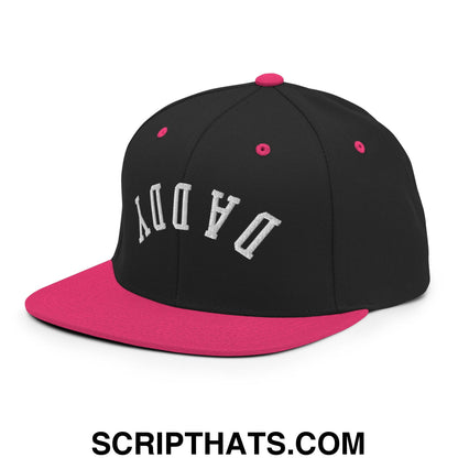 Upside Down Daddy Embroidered Flat Bill Brim Snapback Hat Black Neon Pink