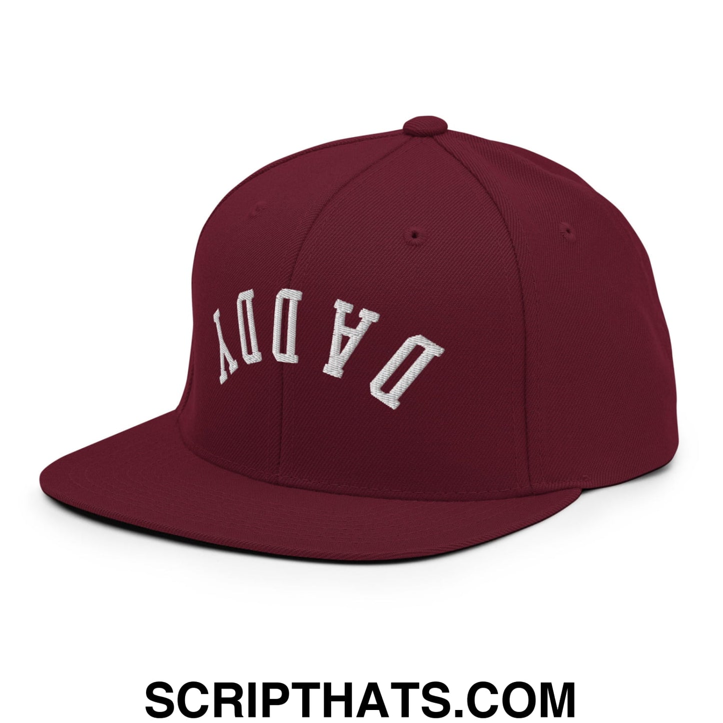 Upside Down Daddy Embroidered Flat Bill Brim Snapback Hat Maroon