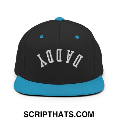 Upside Down Daddy Embroidered Flat Bill Brim Snapback Hat Black Teal