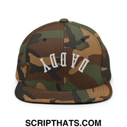Upside Down Daddy Embroidered Flat Bill Brim Snapback Hat Green Camo