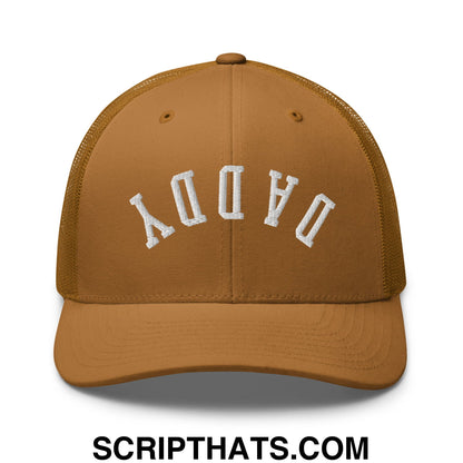 Upside Down Daddy Embroidered Mesh Trucker Hat Caramel