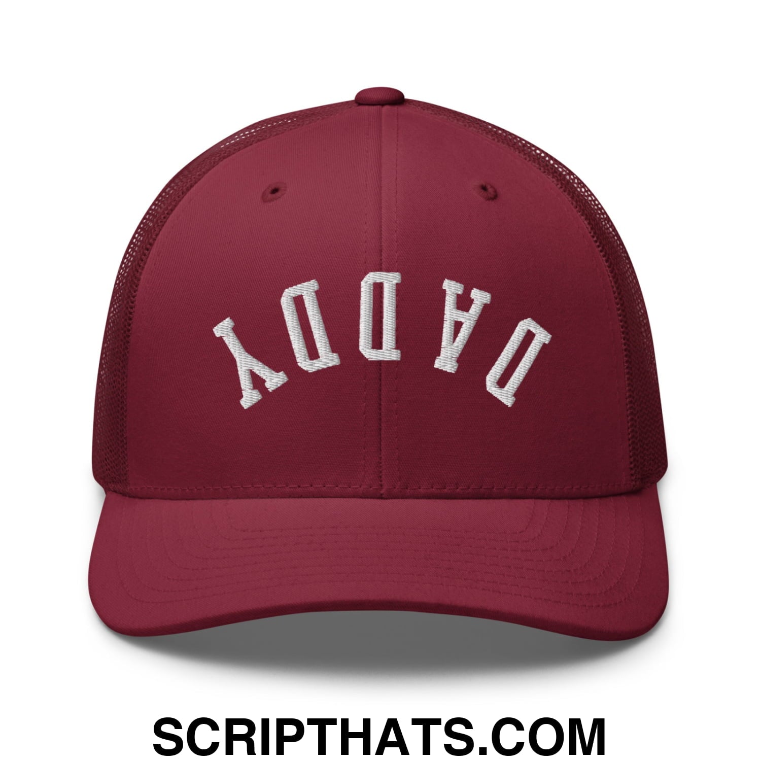 Upside Down Daddy Embroidered Mesh Trucker Hat Cranberry