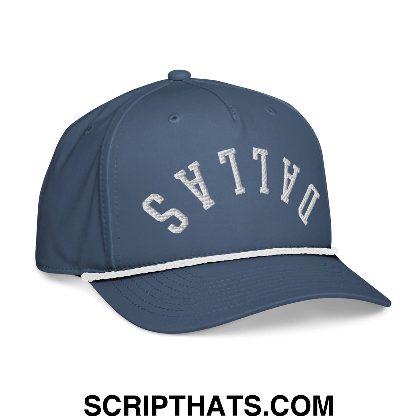 Upside Down Dallas Embroidered 5 Panel Rope Hat Light Blue White