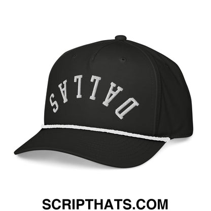 Upside Down Dallas Embroidered 5 Panel Rope Hat Black White