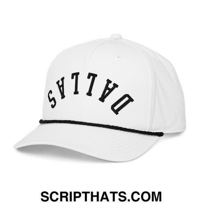 Upside Down Dallas Embroidered 5 Panel Rope Hat White Black