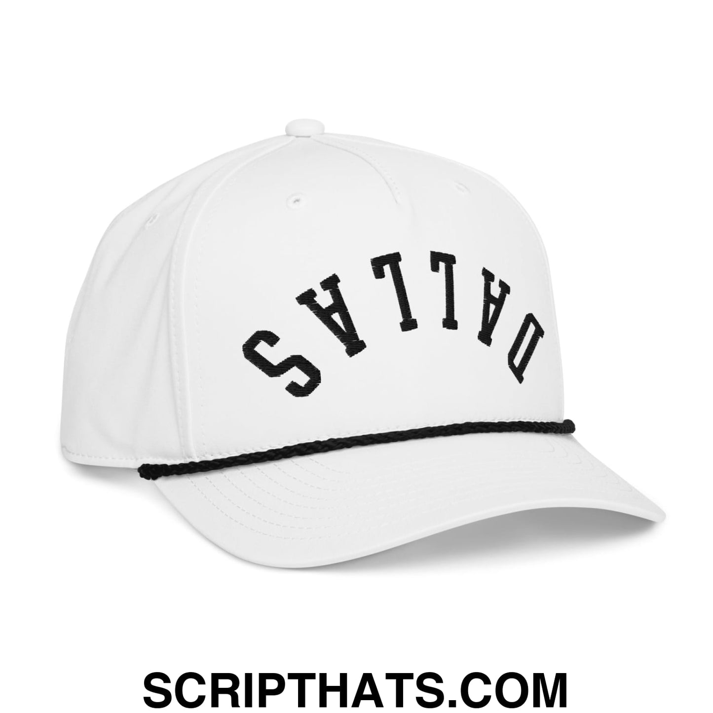 Upside Down Dallas Embroidered 5 Panel Rope Hat White Black