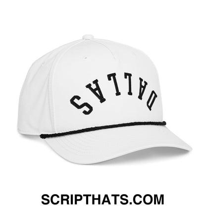 Upside Down Dallas Embroidered 5 Panel Rope Hat White Black